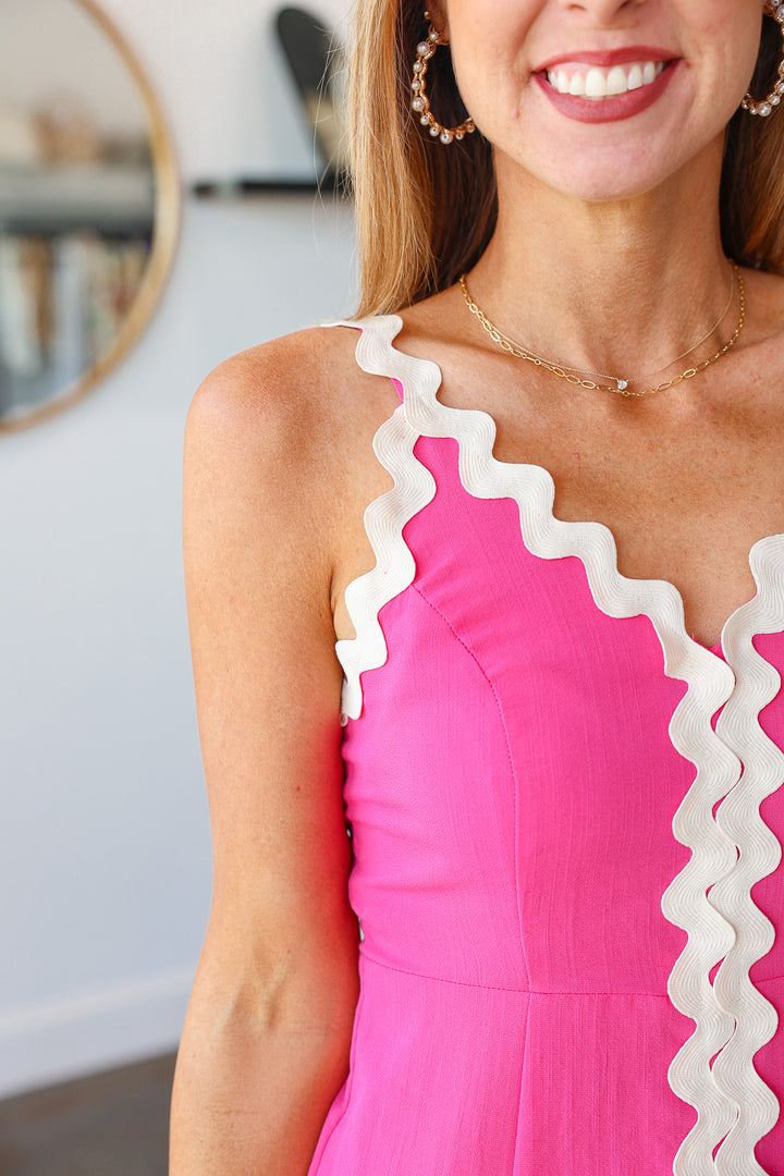 Wave Trim Dress - Pink