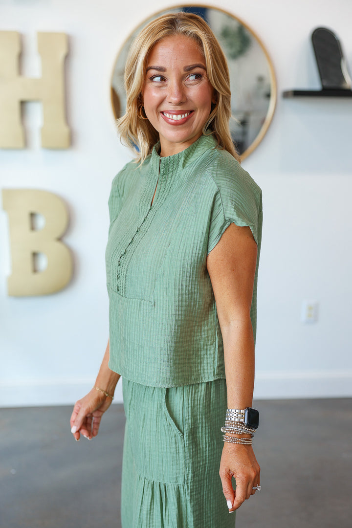 Button Front Top - Light Sage