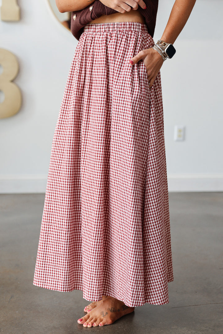 Gingham Maxi Skirt - Crimson