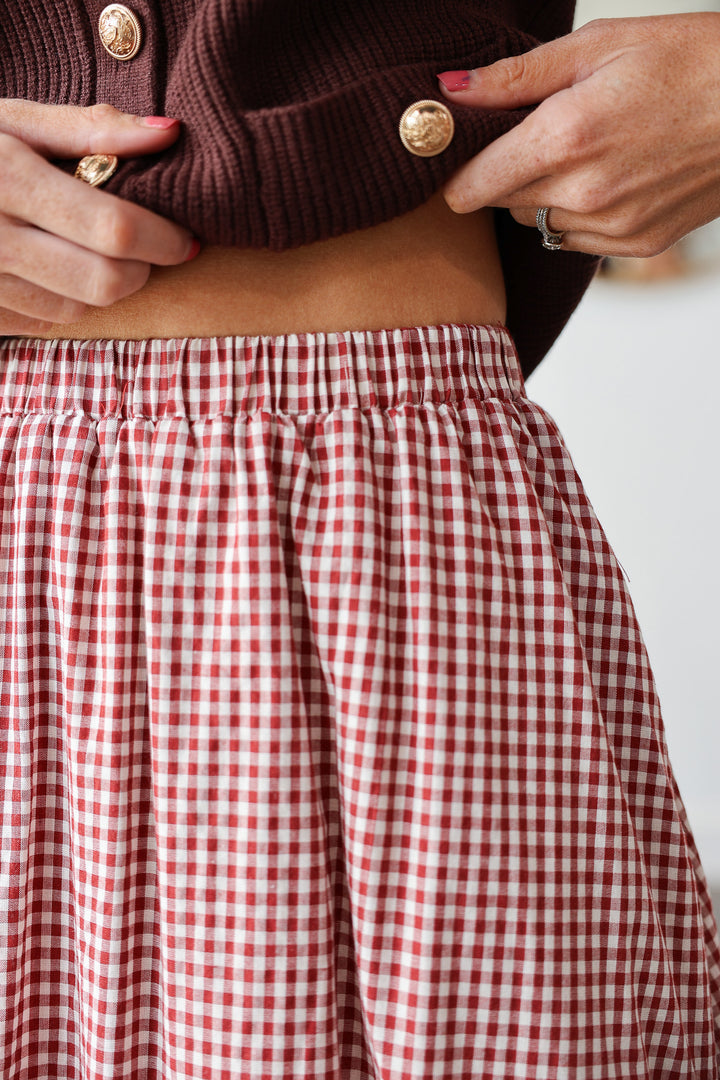 Gingham Maxi Skirt - Crimson