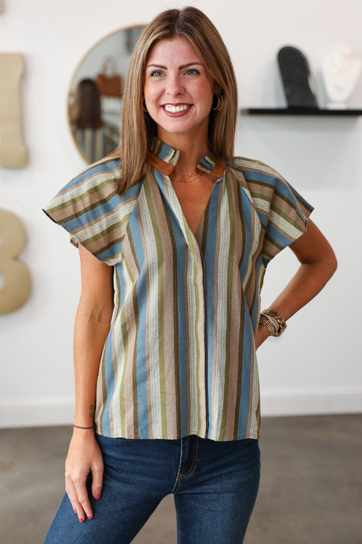 Striped Ruffle Collar Top