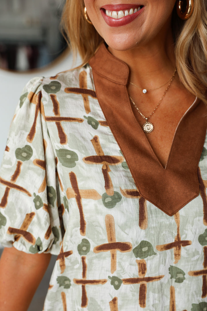 Suede Contrast Printed Top