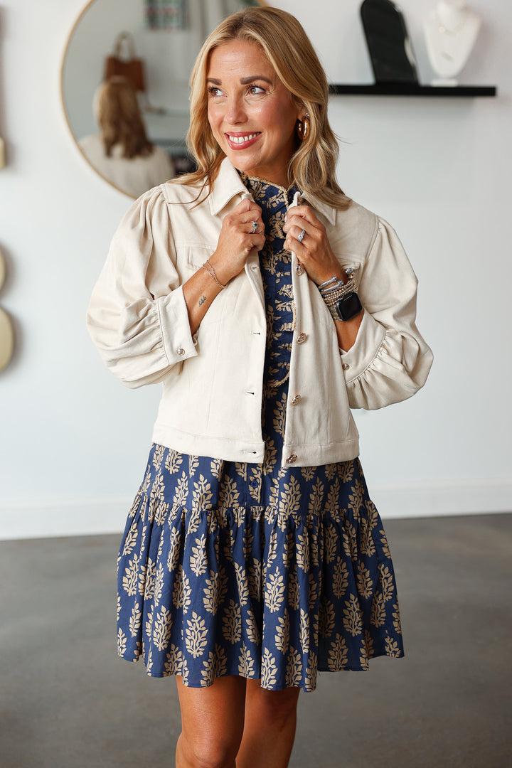Suede Puff Sleeve Jacket - Cream