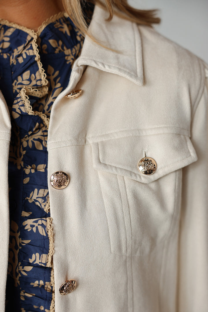 Suede Puff Sleeve Jacket - Cream