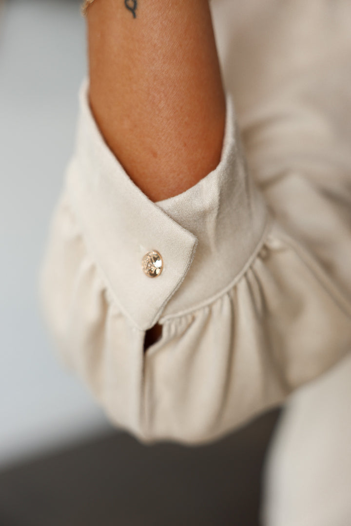 Suede Puff Sleeve Jacket - Cream