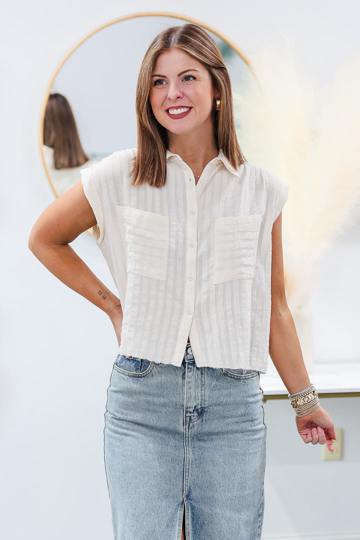 Striped Button Down Top - Ivory