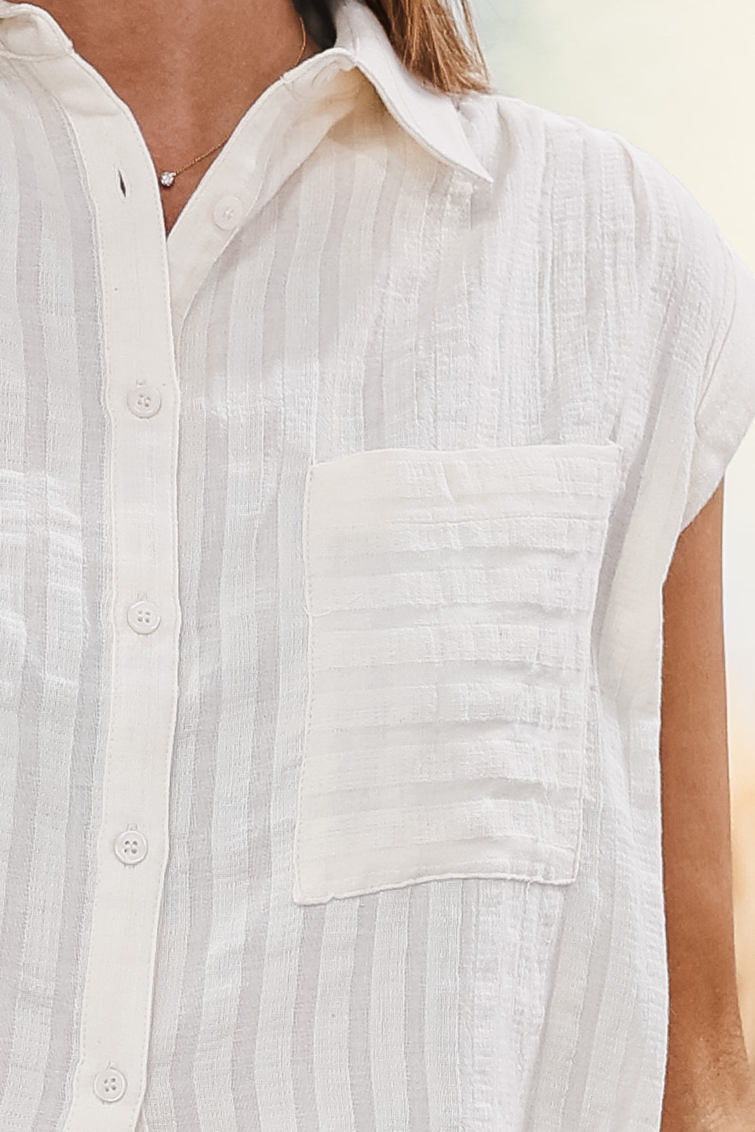 Striped Button Down Top - Ivory