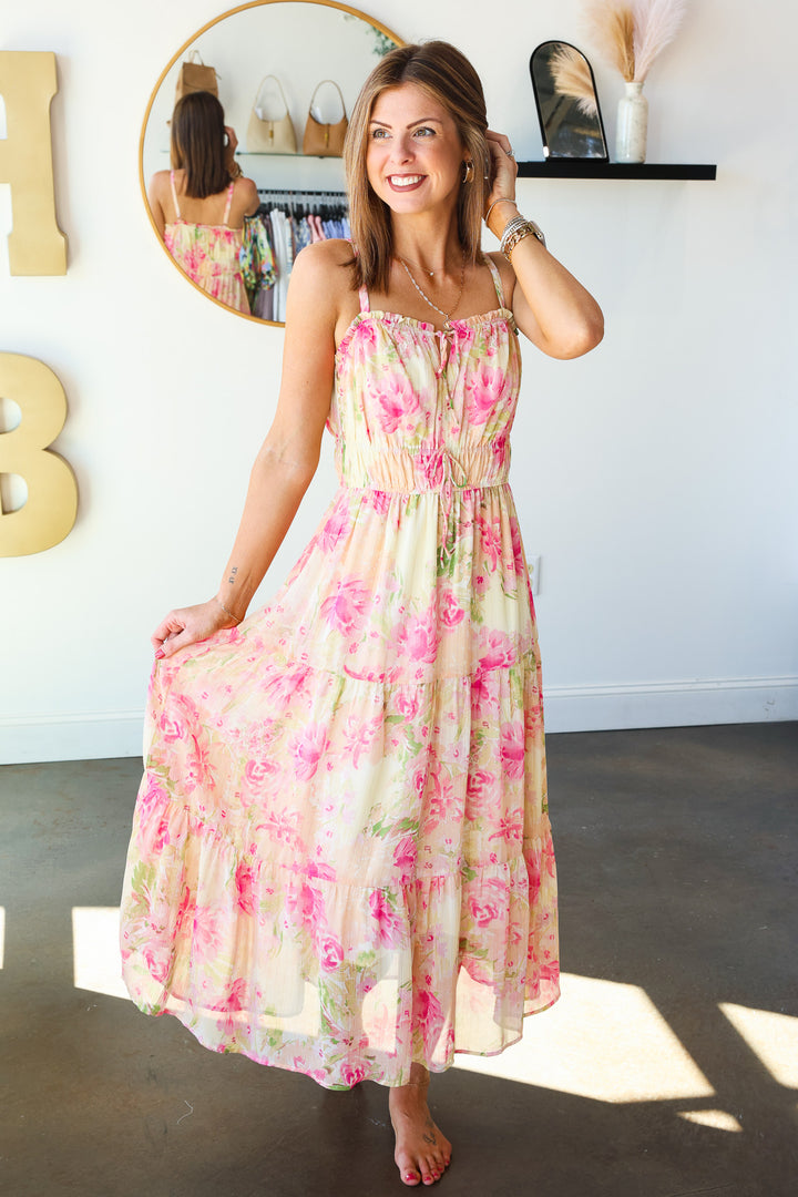 Tie Front Tiered Dress - Rose
