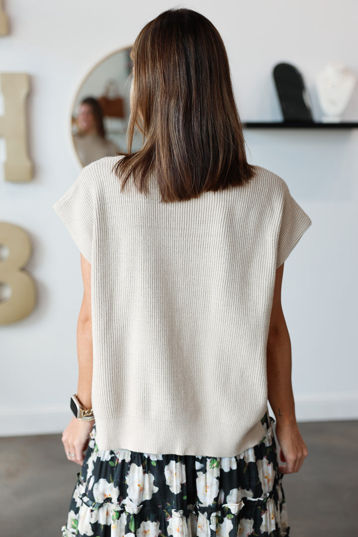 Mock Neck Short Sleeve Sweater - Champagne