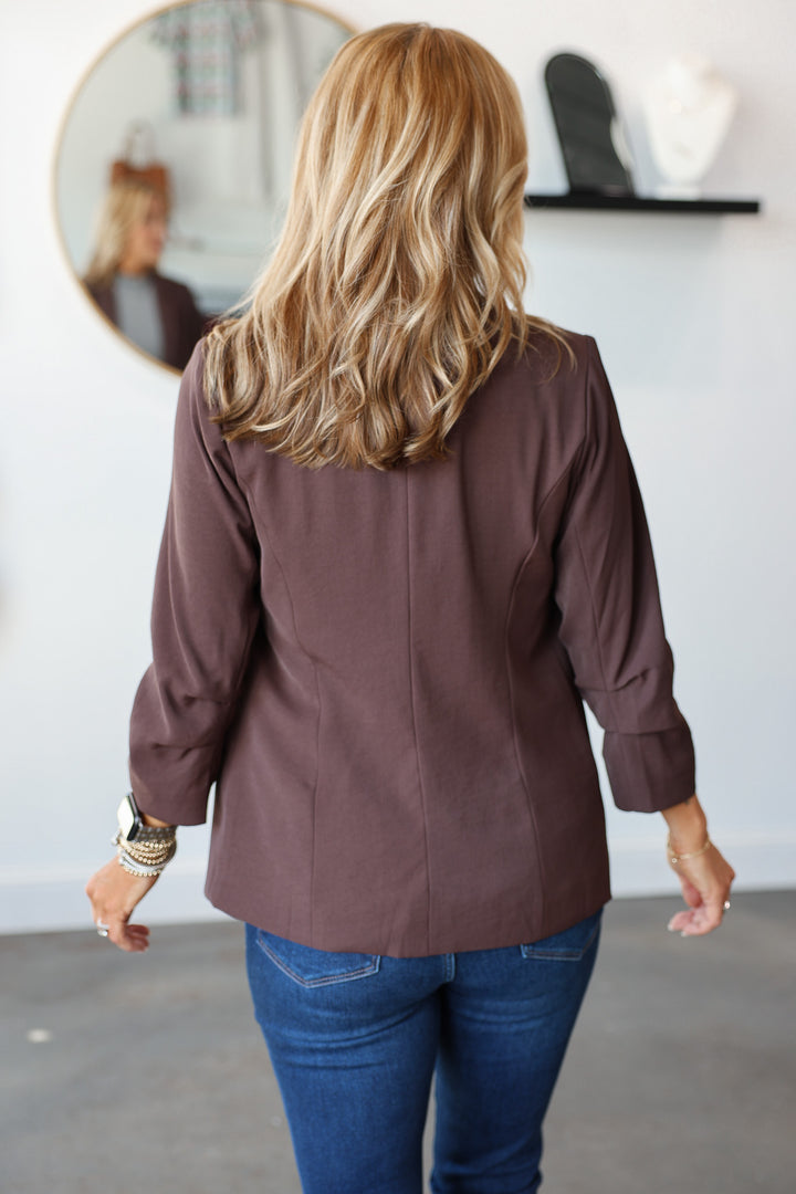 Scrunched Sleeve Blazer - Espresso