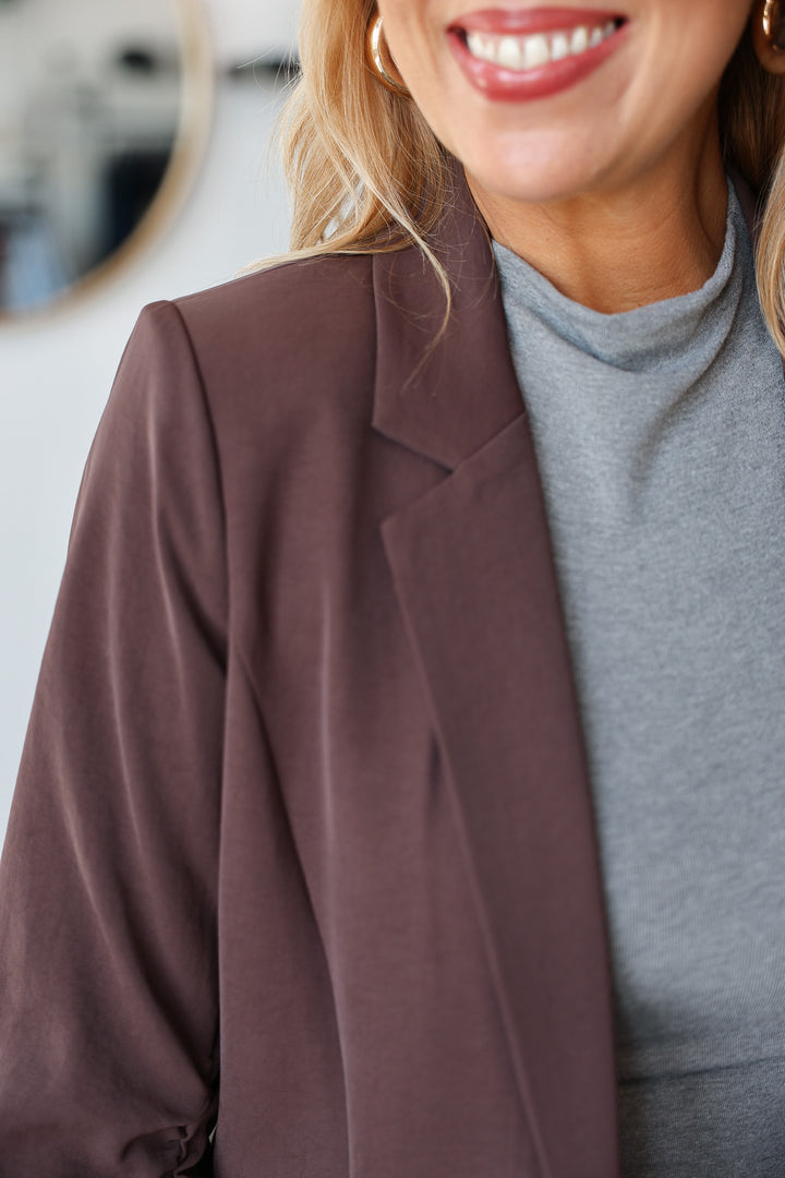Scrunched Sleeve Blazer - Espresso