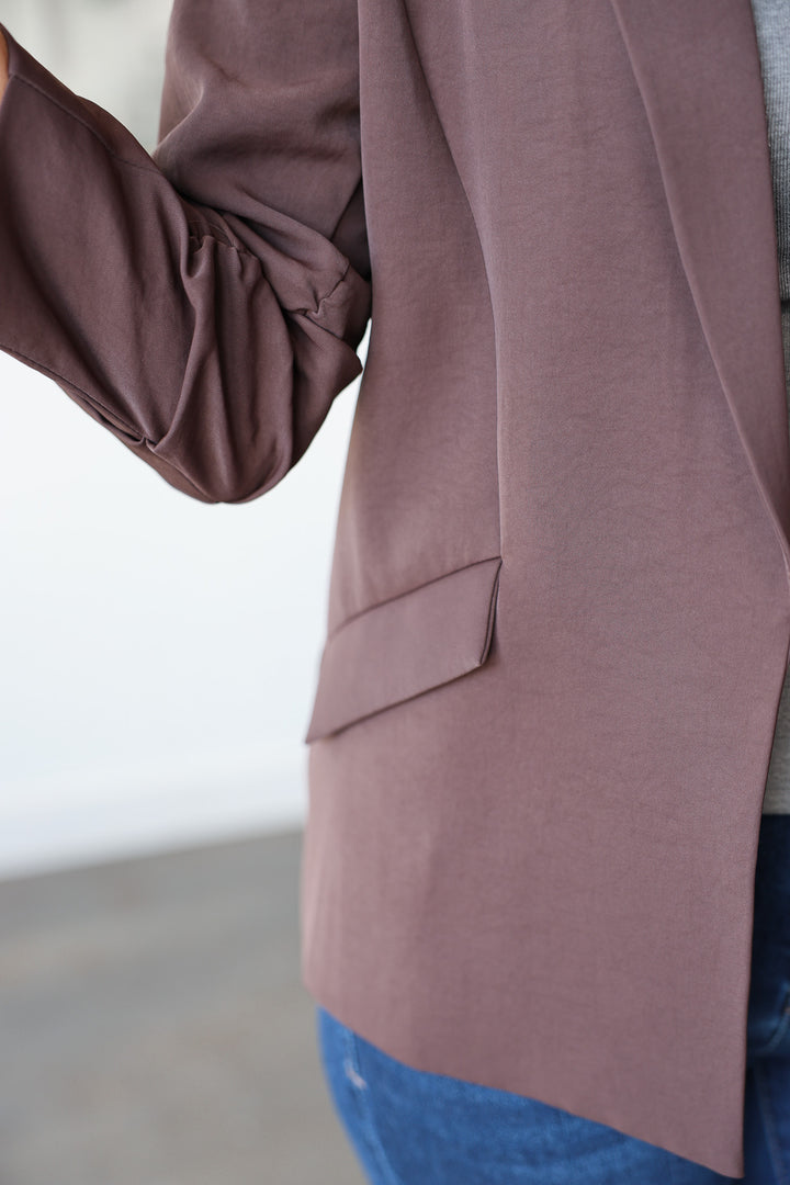 Scrunched Sleeve Blazer - Espresso