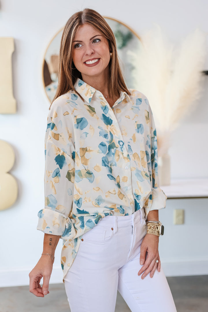 Printed Relaxed Button Down - Green Multi