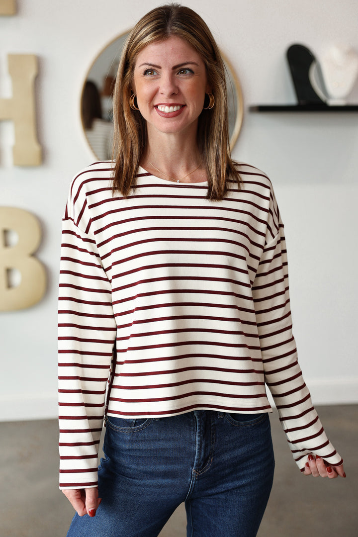 Stripe Knit Top - Wine