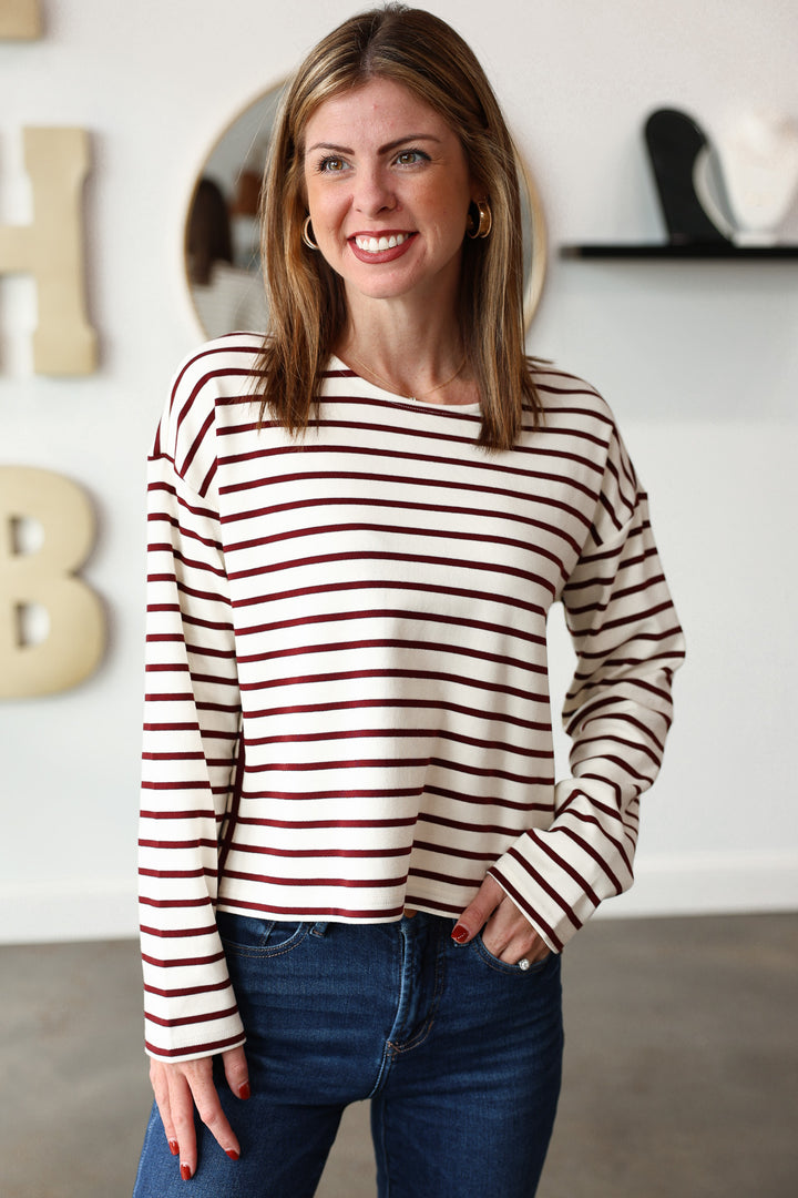 Stripe Knit Top - Wine