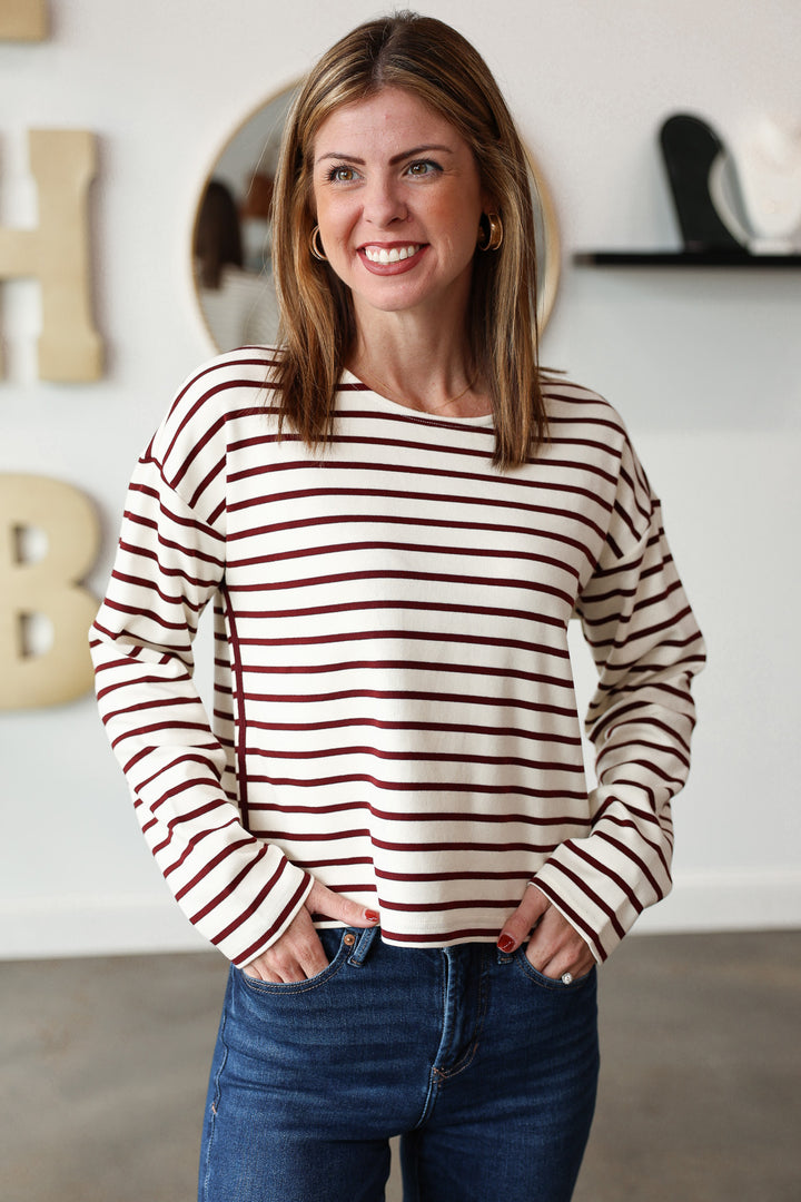 Stripe Knit Top - Wine