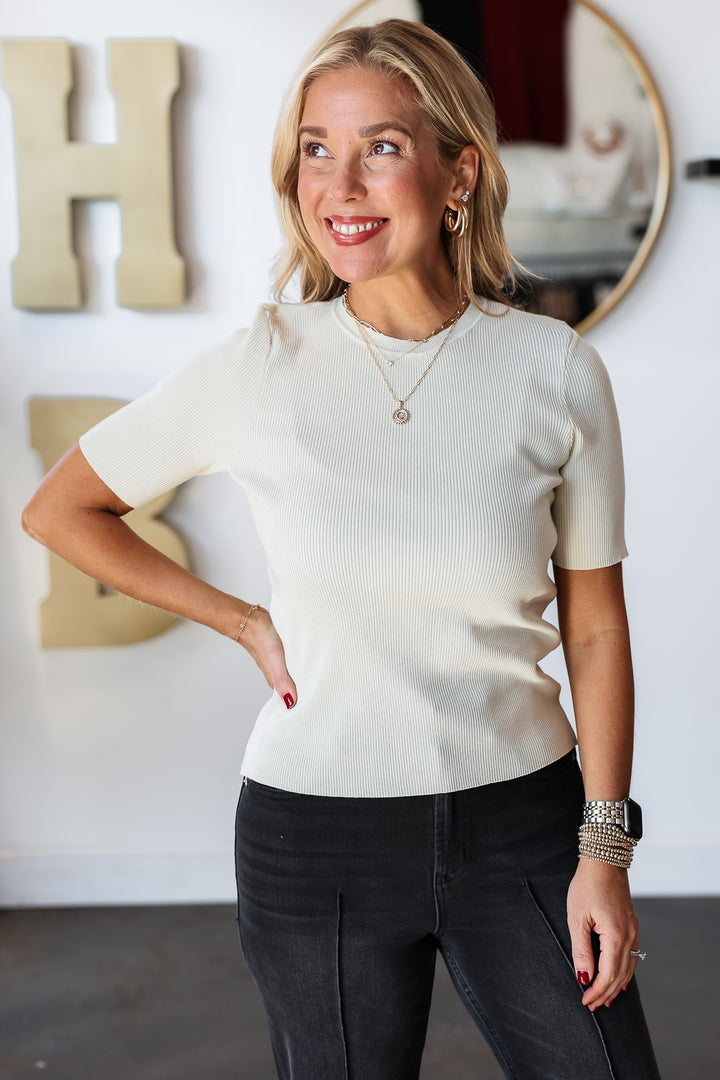 Basic Short Sleeve Top - Oyster