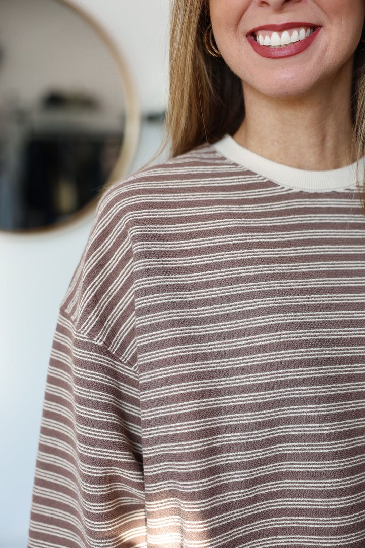 Striped Knit Pullover - Mocha/Ecru