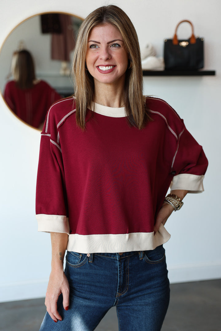 Exposed Seam Top - Burgundy