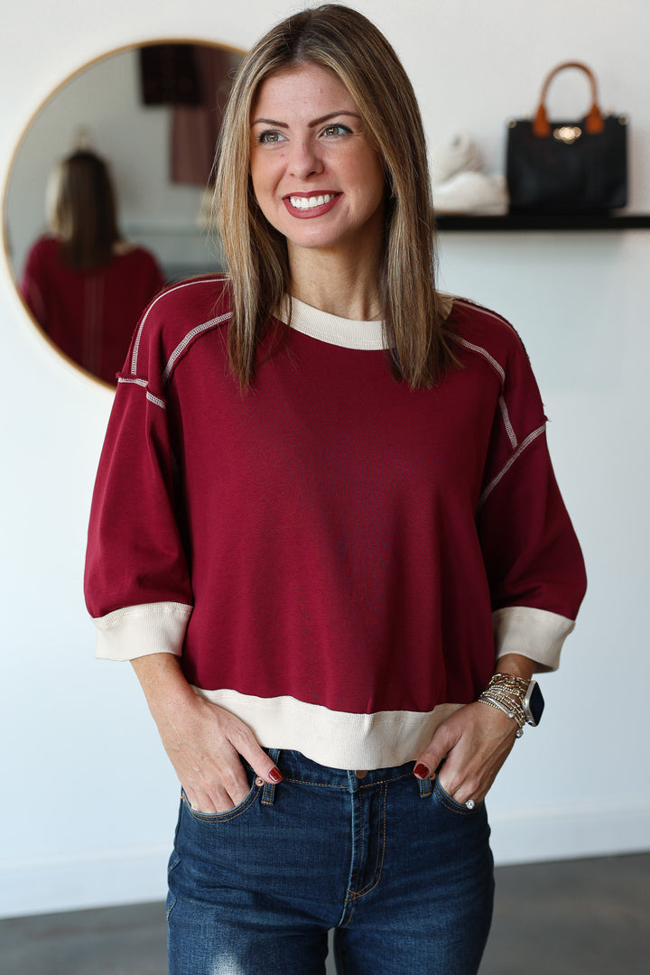 Exposed Seam Top - Burgundy