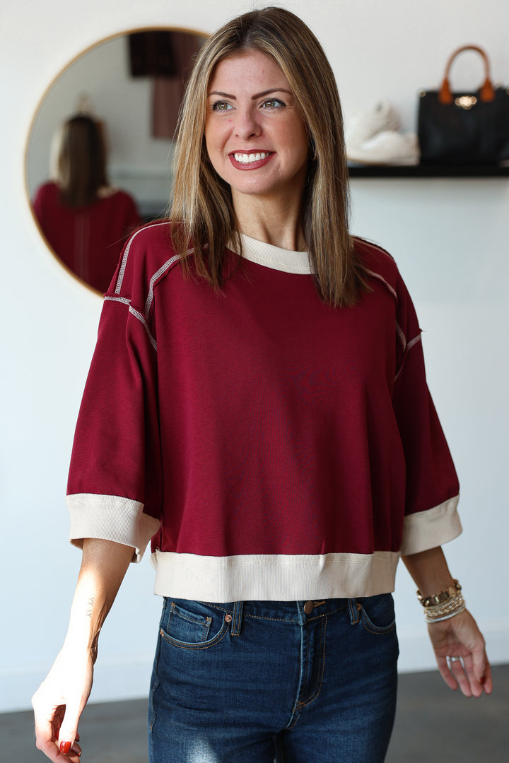 Exposed Seam Top - Burgundy