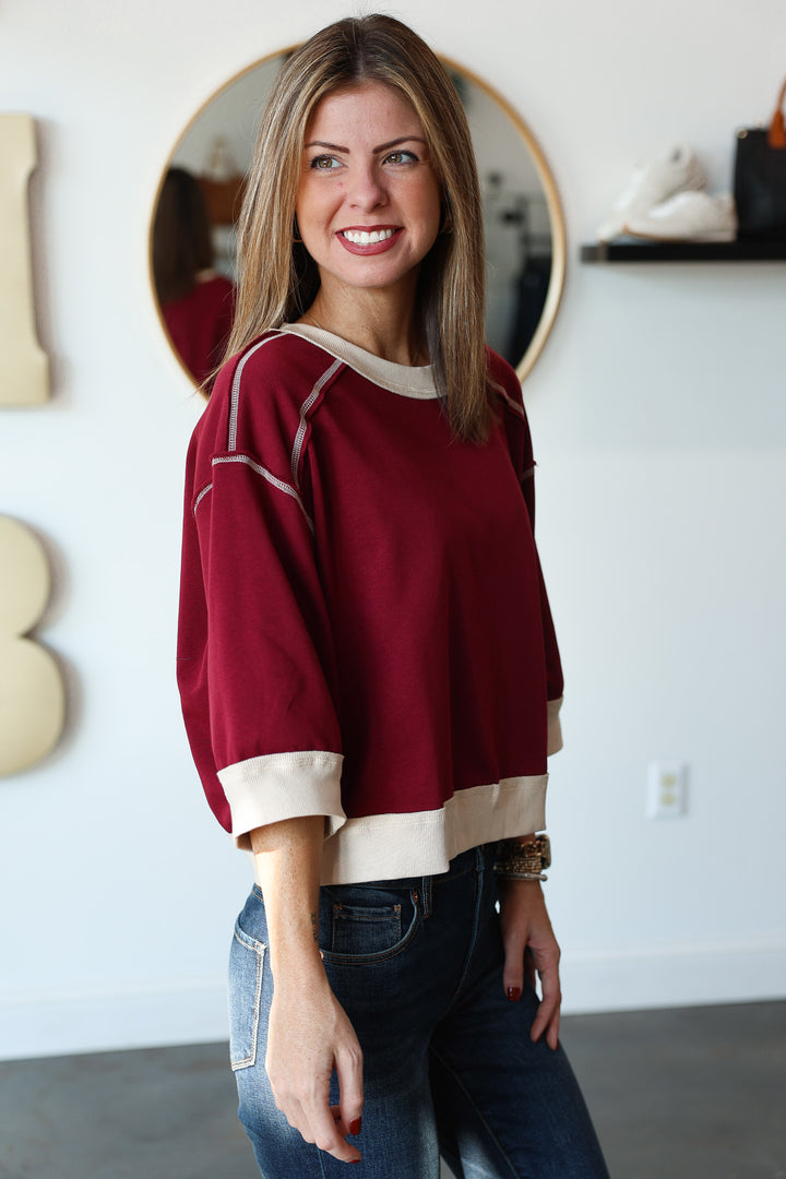 Exposed Seam Top - Burgundy
