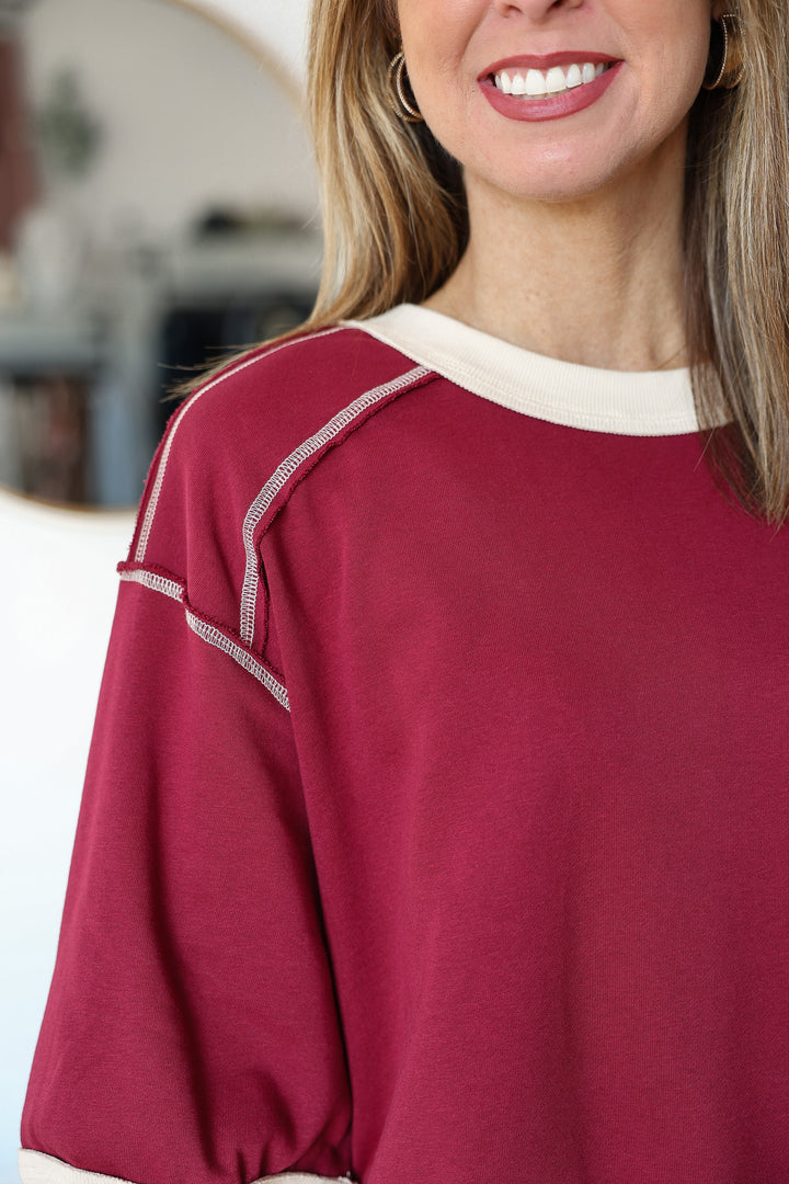 Exposed Seam Top - Burgundy