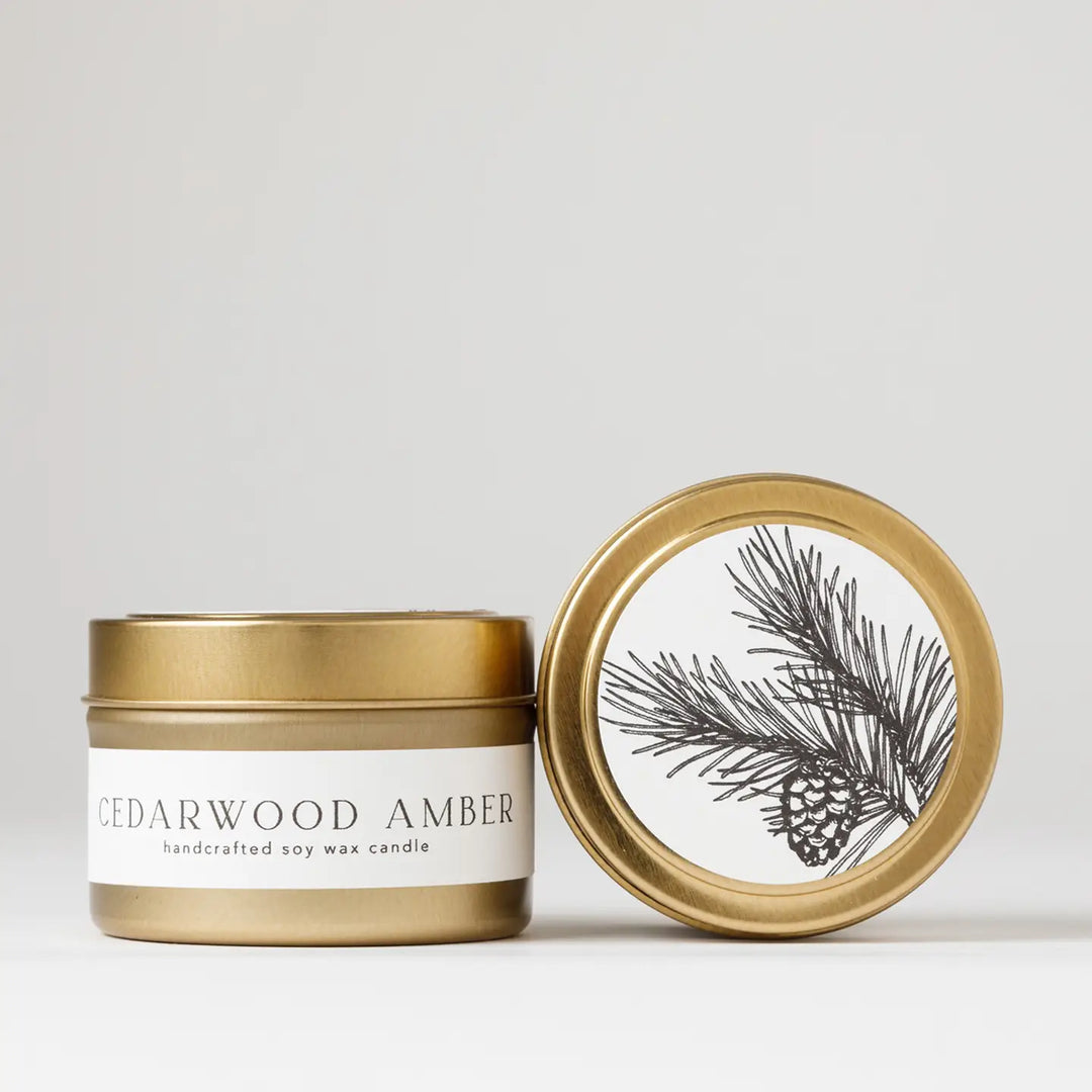 Tin Soy Candle: Cedarwood Amber