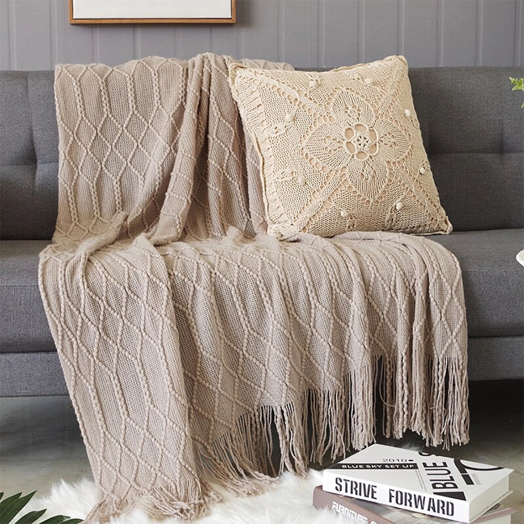 Diamond Knit Throw Blanket 50x60 - Taupe