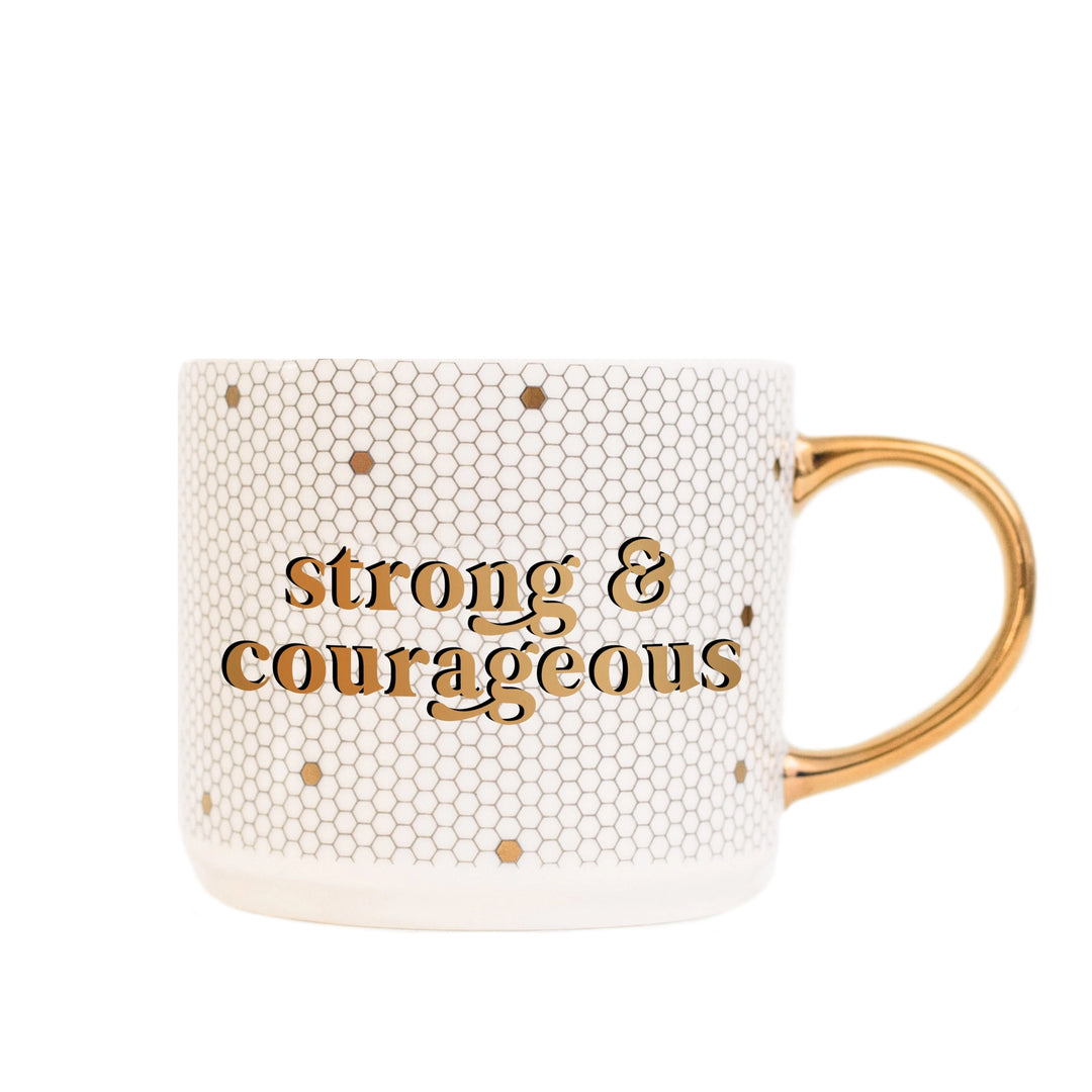 Strong and Courageous Gold Tile Mug