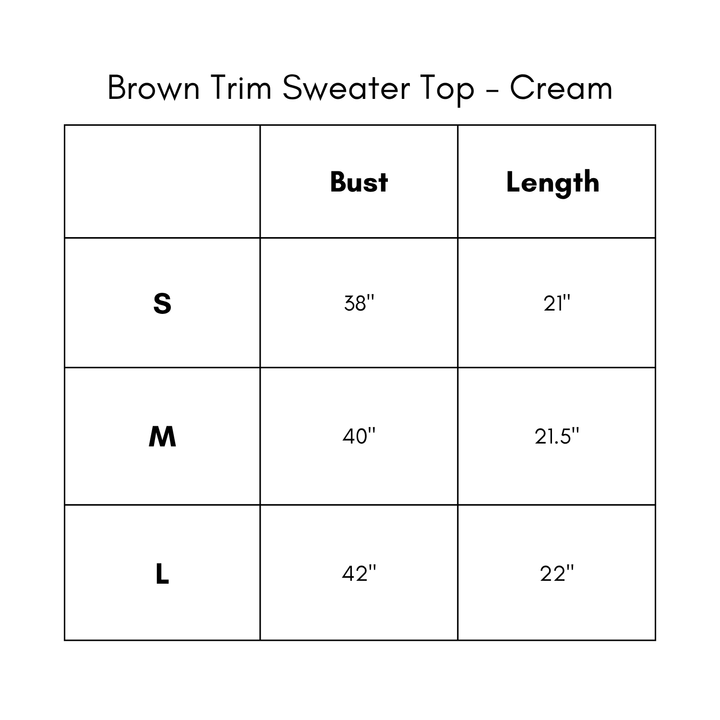 Brown Trim Sweater Top - Cream