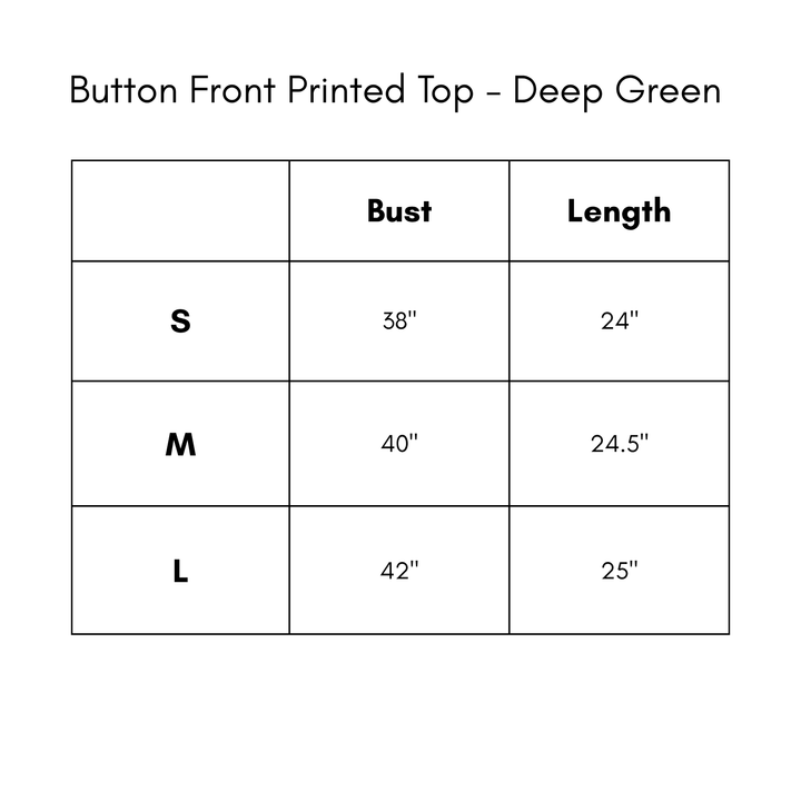 Button Front Printed Top - Deep Green