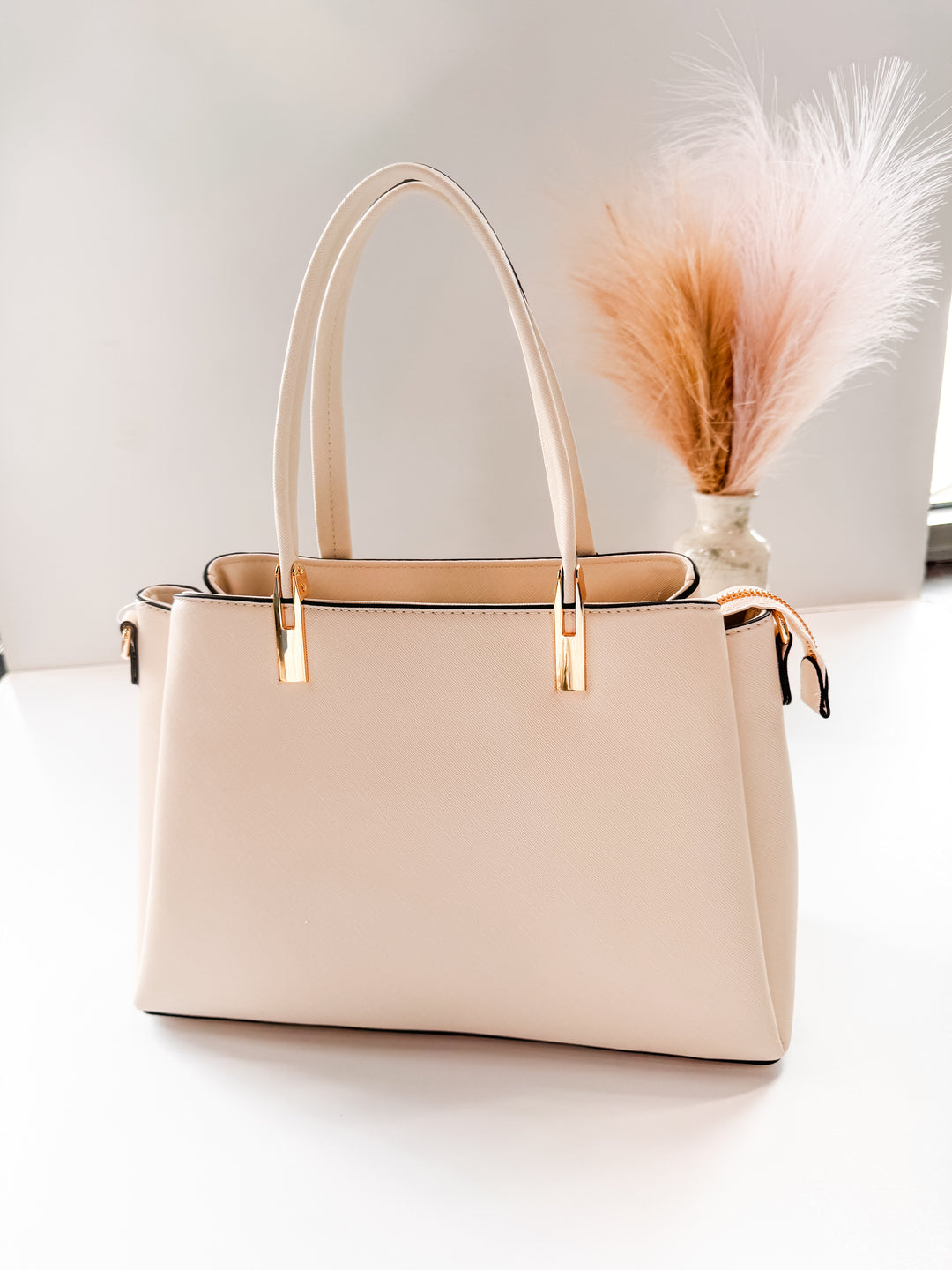 Three Compartment Crossbody Bag - Beige