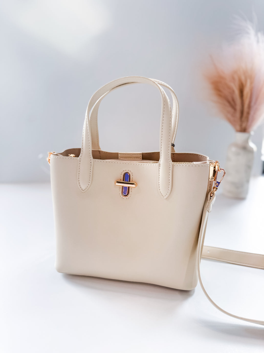 Annette Three Compartment Satchel/Crossbody Bag - Cream