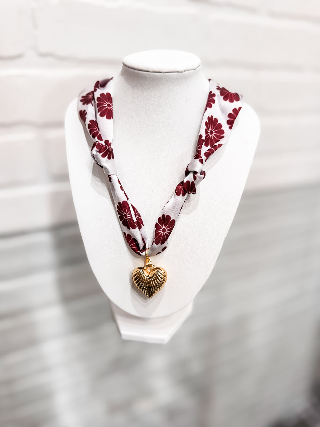 Scarf Charm Necklace - Cream/Burgundy