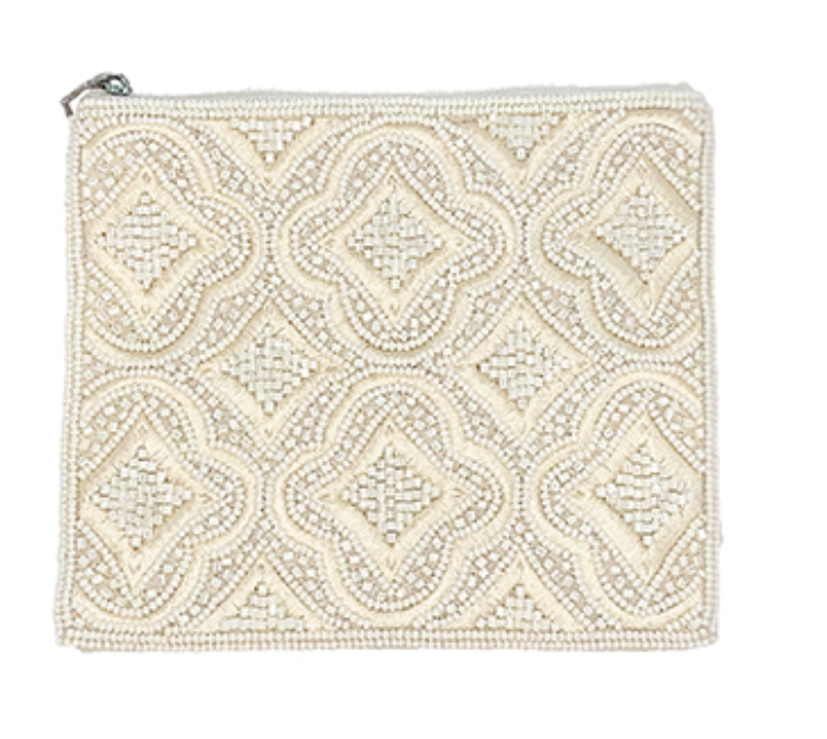Ivory Beaded Coin Pouch