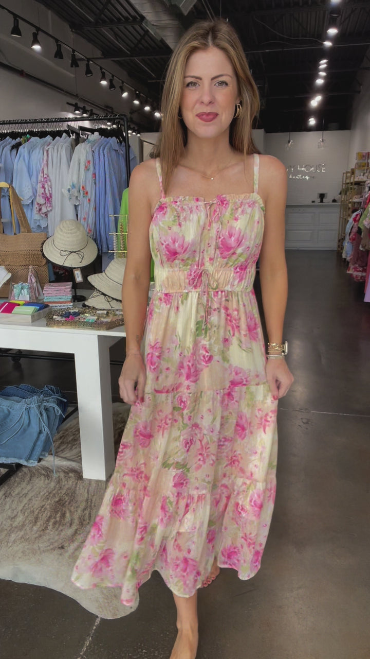 Tie Front Tiered Dress - Rose