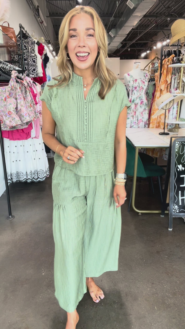 Button Front Top - Light Sage