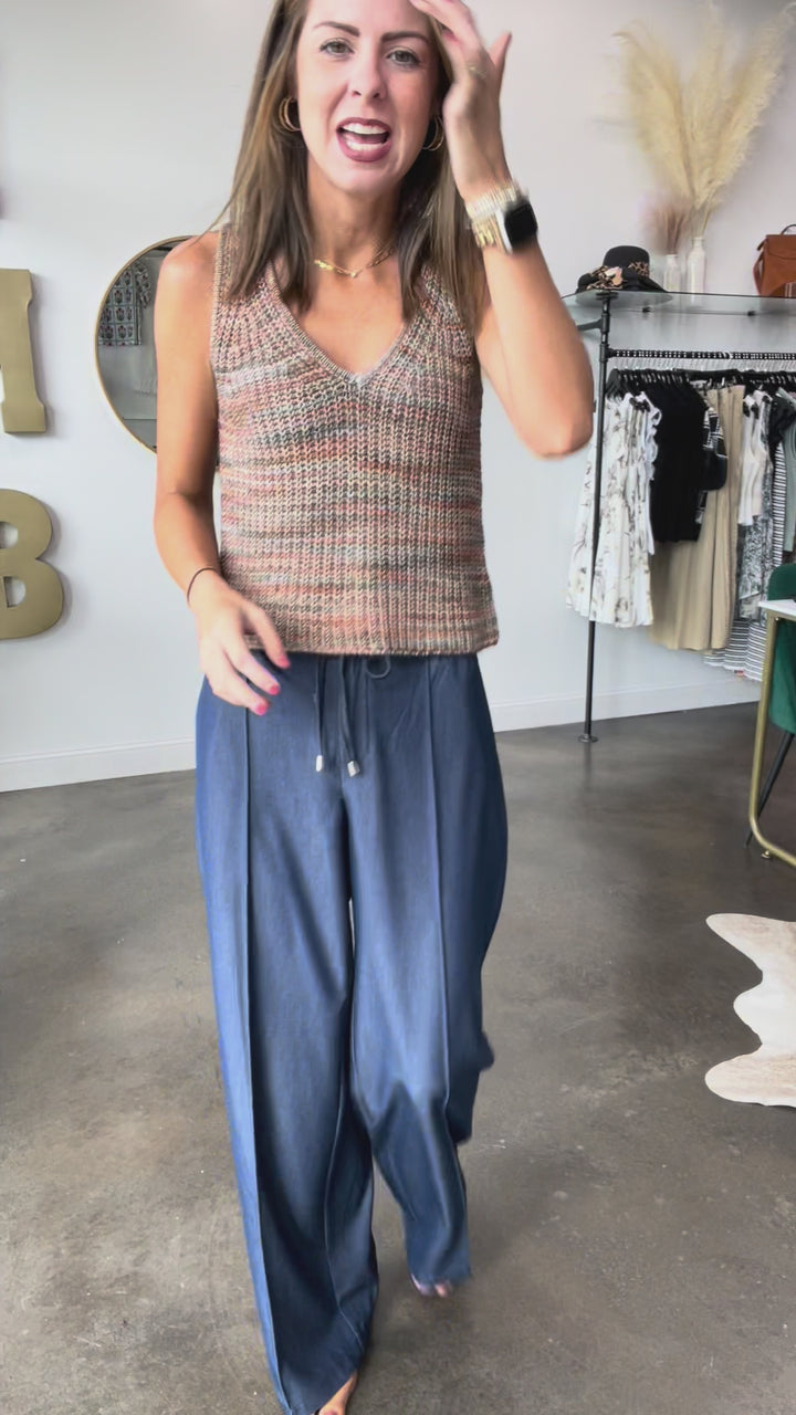 Wide Leg Pants - Dark Denim