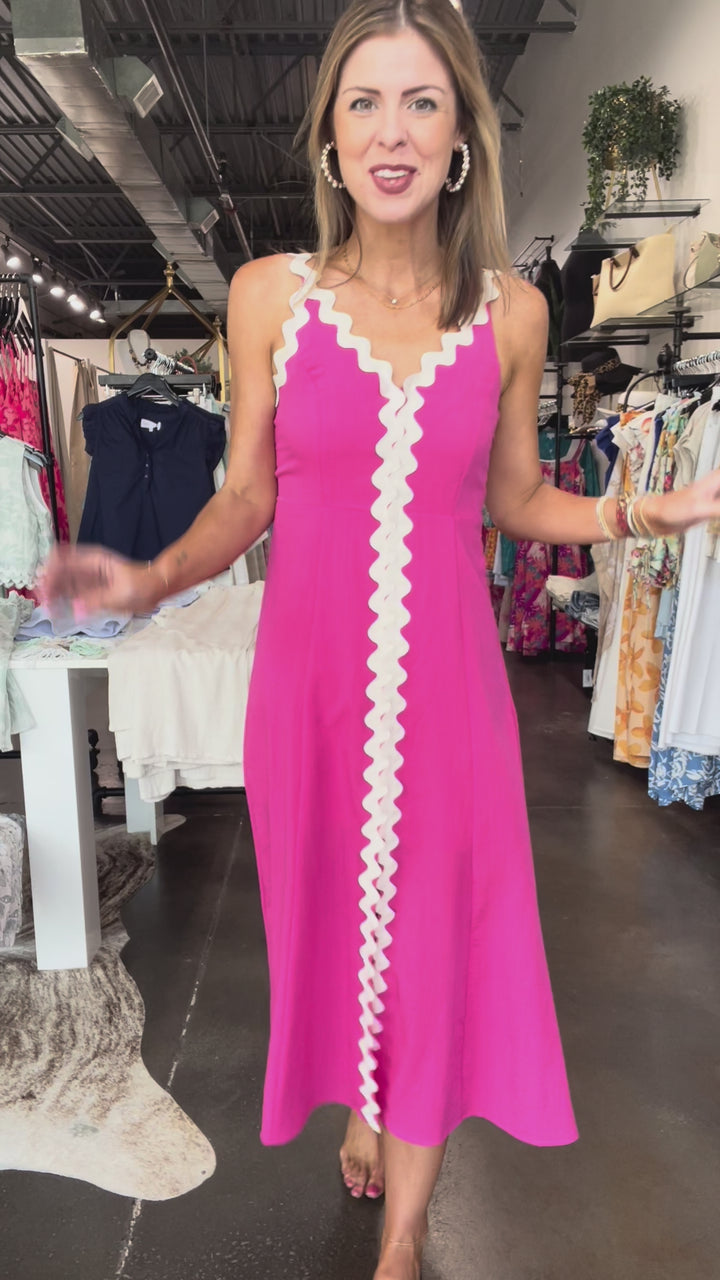 Wave Trim Dress - Pink