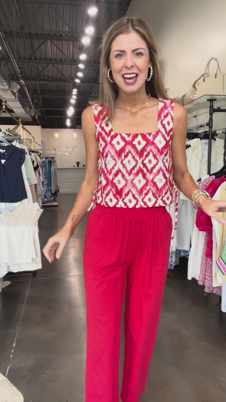 Elastic Waist Pants - Red