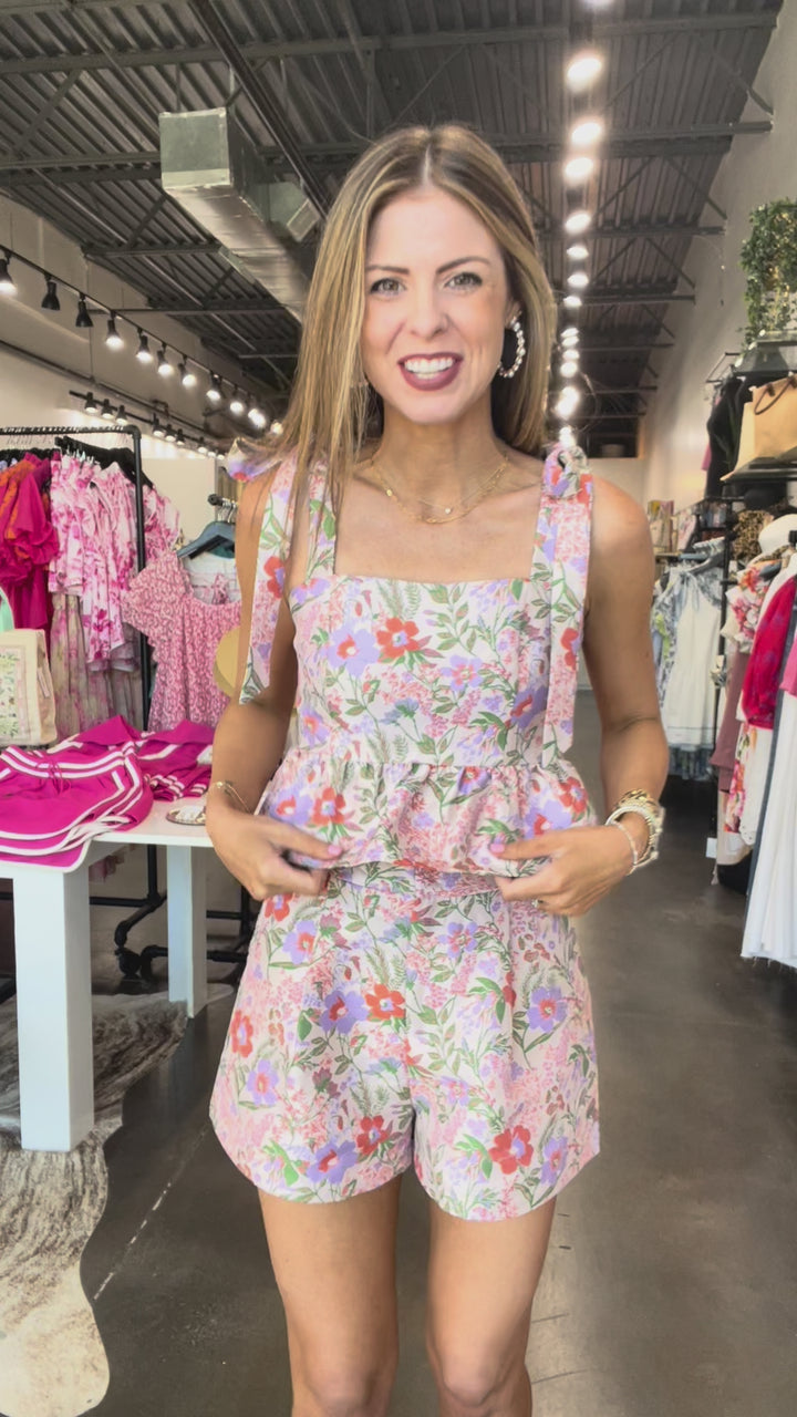 Floral Jacquard Peplum Set