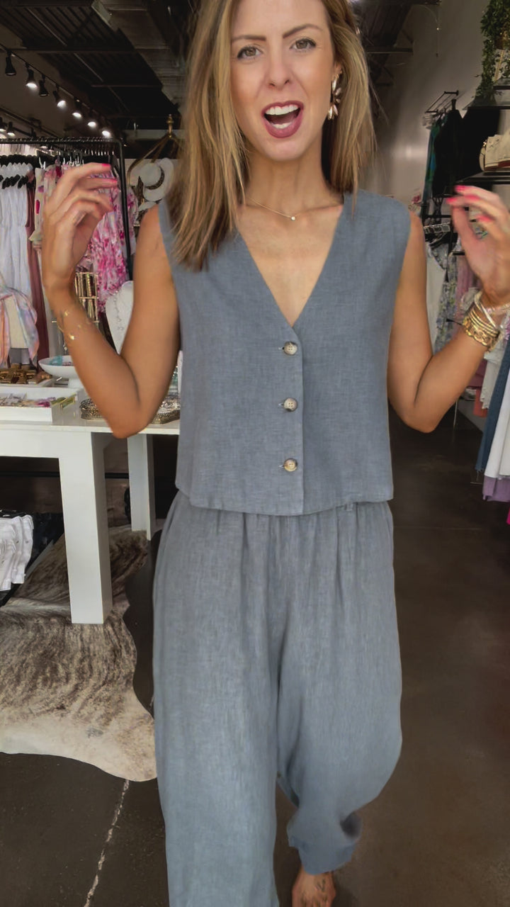 Button Front Vest - Storm
