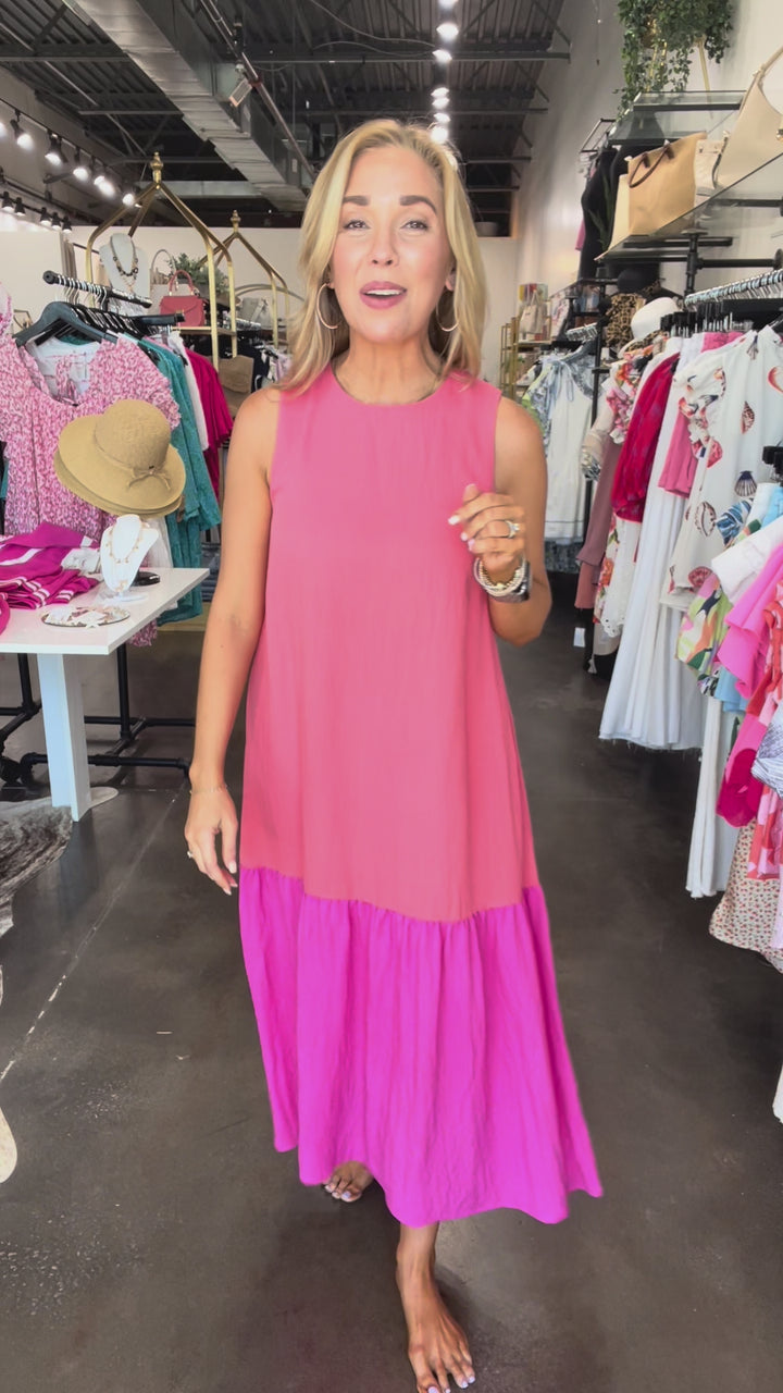 Ruffle Tiered Color Block Dress