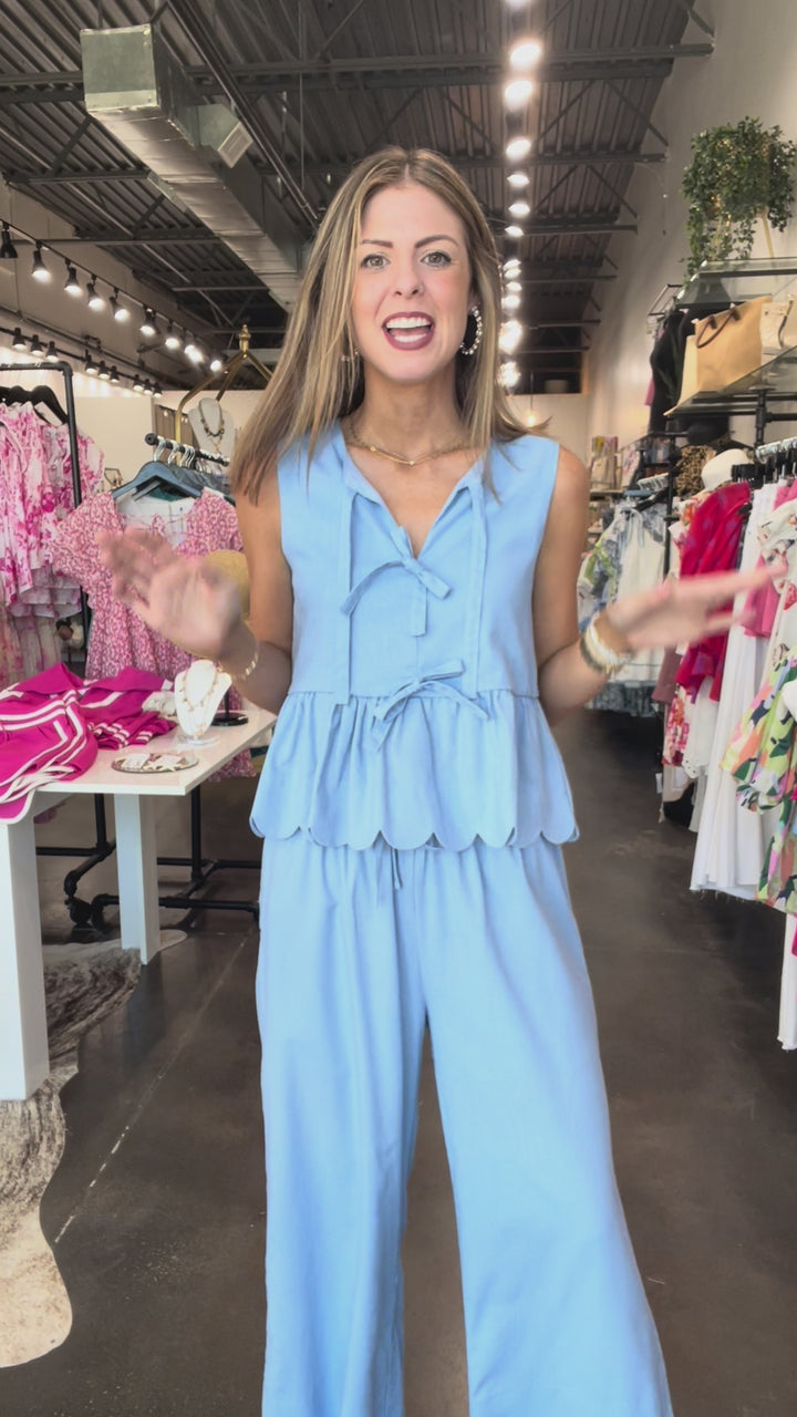 Bow Front Peplum Tank - Blue
