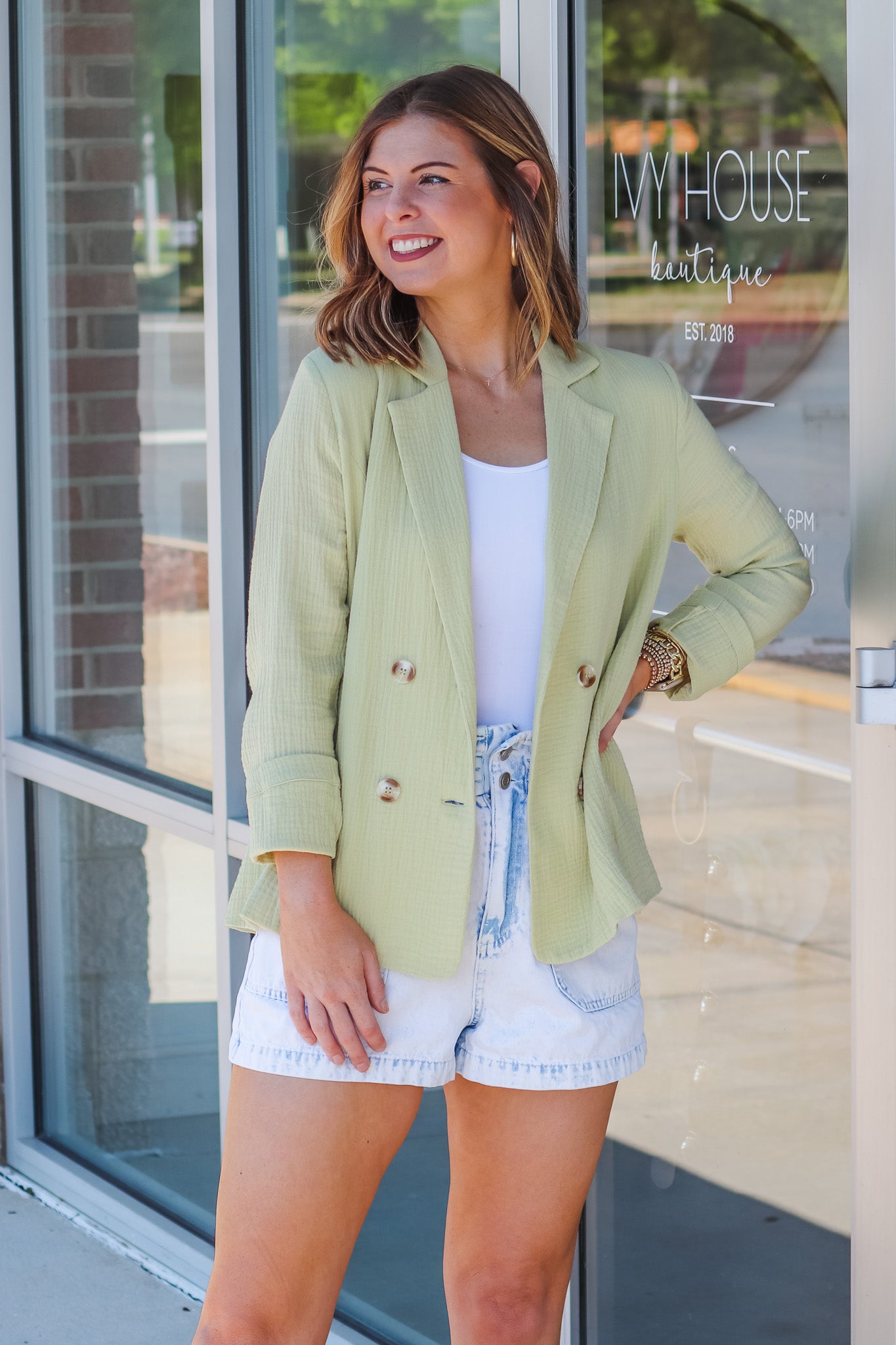 Muslin Blazer Green Ivy House Boutique