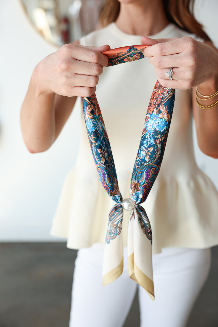 Pearl Magnetic Scarf - Coral/Blue