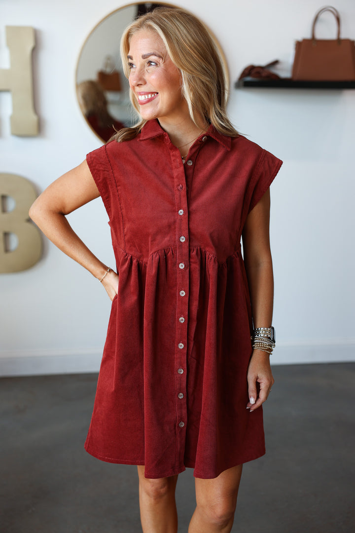 Corduroy Button Up Dress - Burl Wood