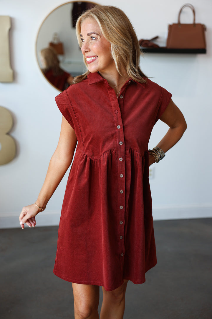 Corduroy Button Up Dress - Burl Wood