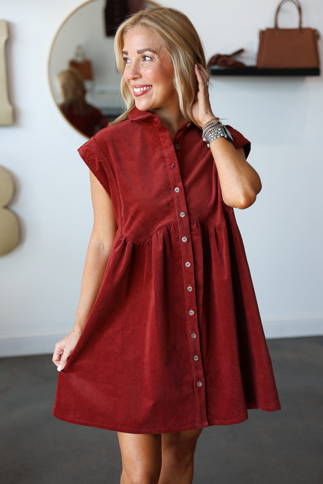 Corduroy Button Up Dress - Burl Wood